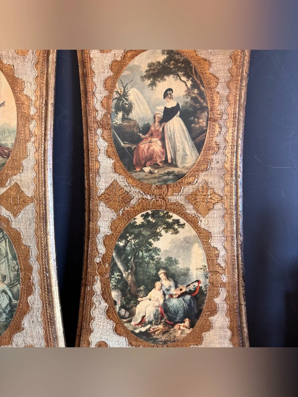 Vintage Italian Florentine Wall Plaque Set Of 2